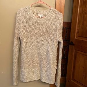 Lucky Brand tan sweater tie detail on side size Small